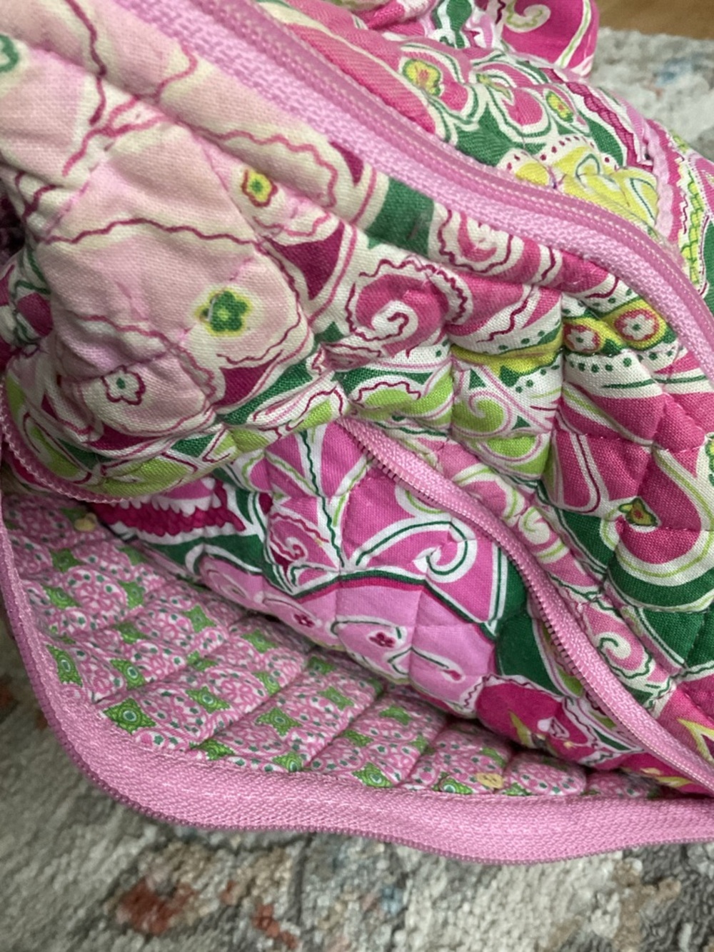 Vera Bradley Pink and Green Quilted Paisley Shoulder Bag - Picture 9 of 12